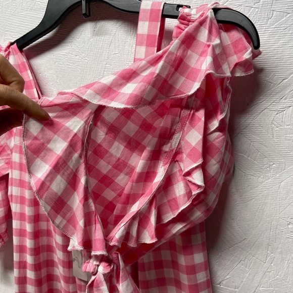 Hannah Banana gingham pink cold shoulder dress girls sz 14 - Picture 6 of 7